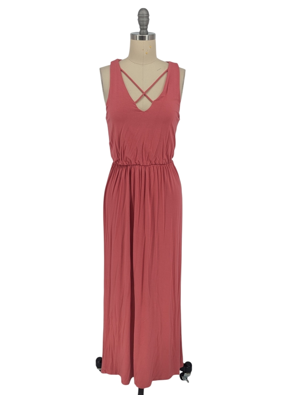00683 Lush Jersey Knit Maxi Dress Pink size Small casual summer preppy minimal